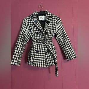 Jou Jou Black and White Houndstooth Pea Coat